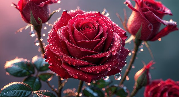 Ai Generiert, Blumen, Tau, Rosen