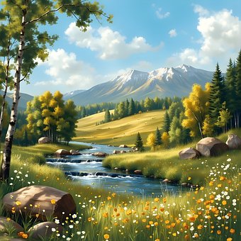 Frühling, Landschaft, Berge