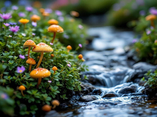 Free mushrooms moss nature illustration