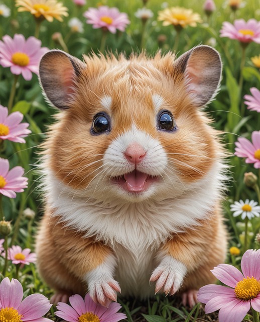 Free ai generated hamster flowers illustration