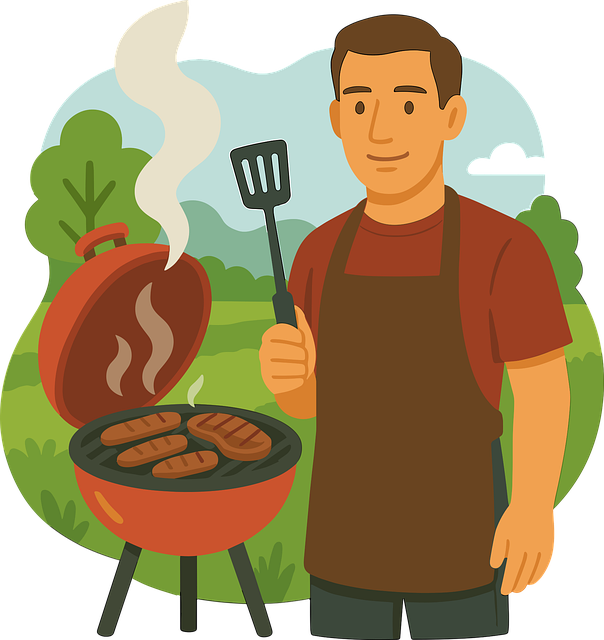 Mann, Grill, Grillen, Schaschlik