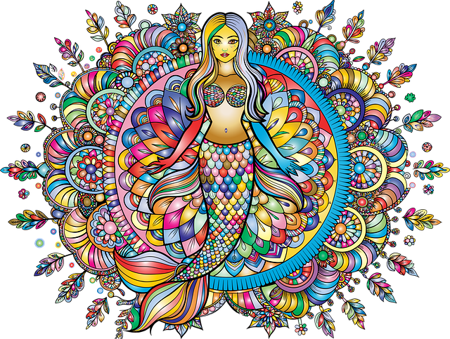 Free mermaid fantasy floral illustration
