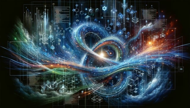 量子计算, 时间流, 时空, 波纹, 时间扭曲, 漩涡, 宇宙流, Ai产生的