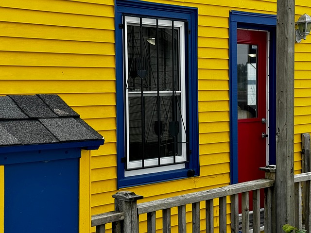 Dør, Arkitektur, Facade, Gul, Rød, Blå