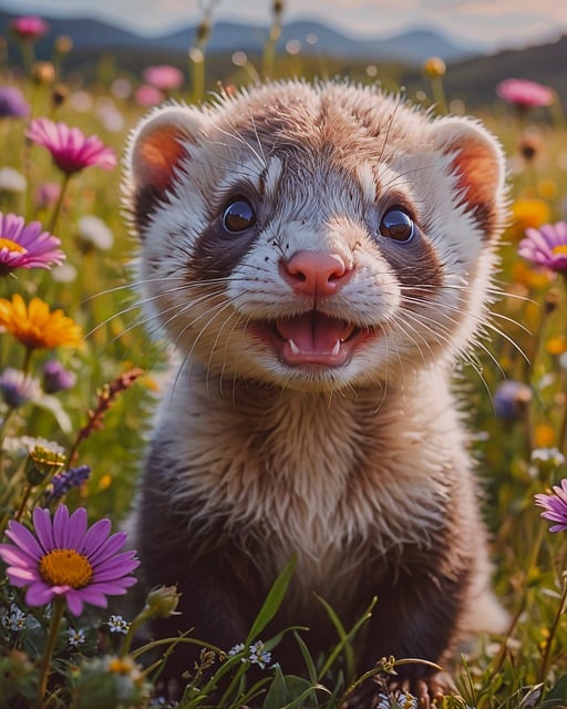 Free ai generated ferret flowers illustration
