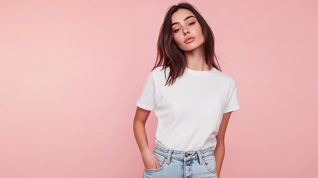 T-Shirt, Weibliches Model, Weiße T-Shirt