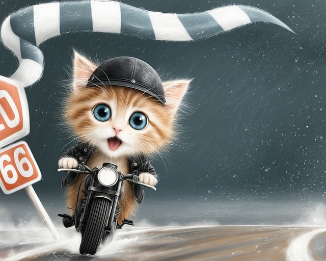Free cat motorcycle fun illustration