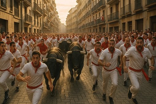 Free Running Of The Bulls Pamplona illustration and picture