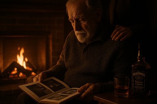 Free Old Man By Fire Portrait illustration and picture