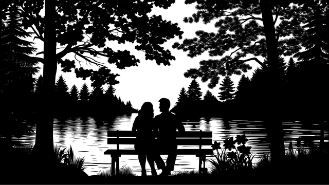 Træer, Sø, Silhuet, Landskab, Natur, Par