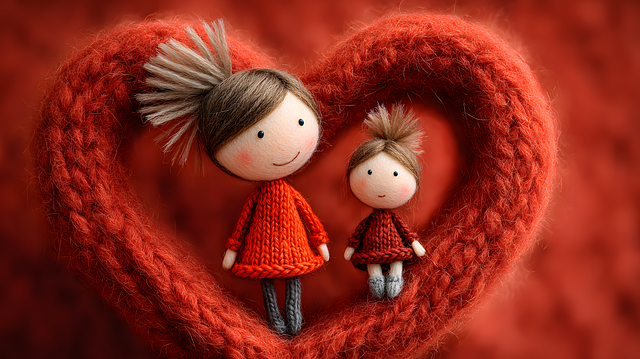 Free knitted dolls mother and daughter wool art illustration