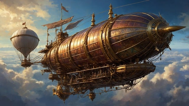 Free steampunk ship balloon illustration