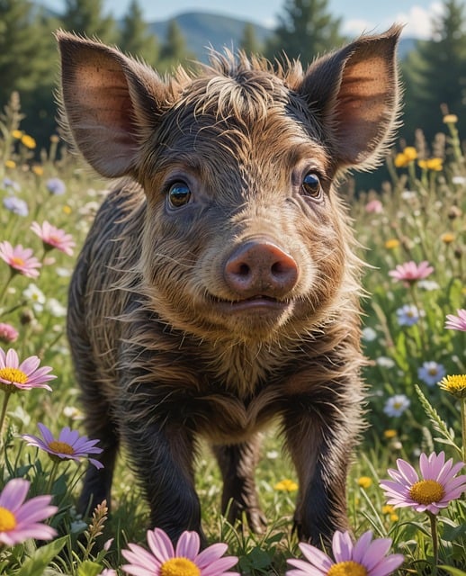 Free ai generated floral background wild boar illustration