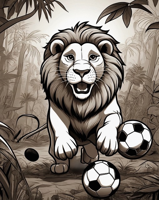 Free Cartoon Lion Soccer Animal illustration and picture