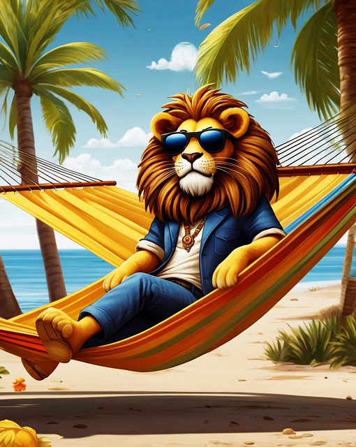 Free Cartoon Lion Tropical Beach illustration and picture