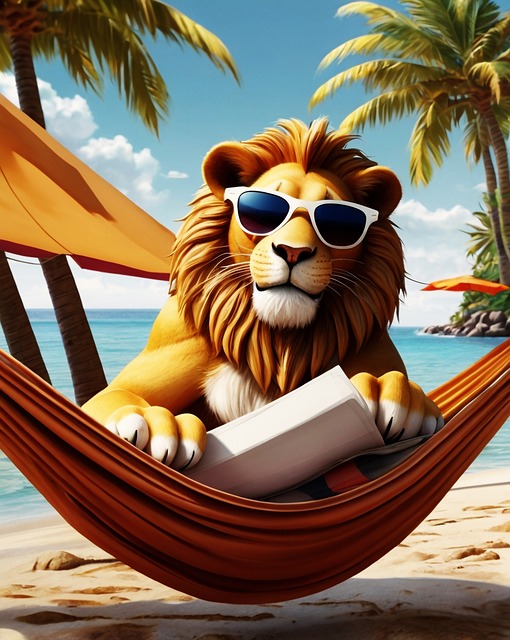 Free Cartoon Lion Tropical Beach illustration and picture