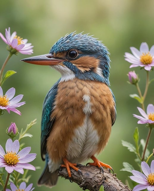 Free ai generated bird flowers illustration