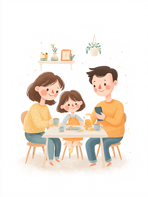 Free family meal children illustration