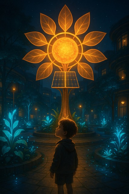 Free solarpunk child night illustration