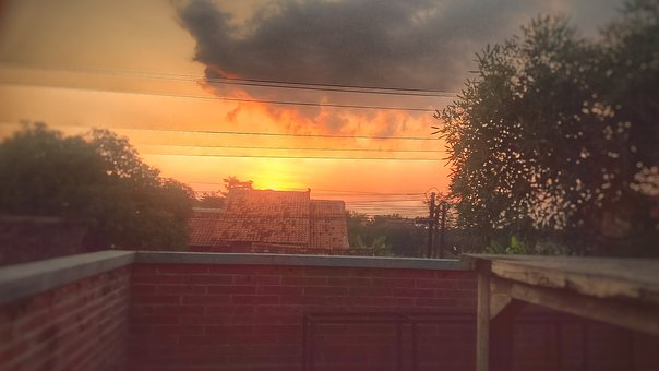 Sonnenuntergang, Natur, Stadt, Dach