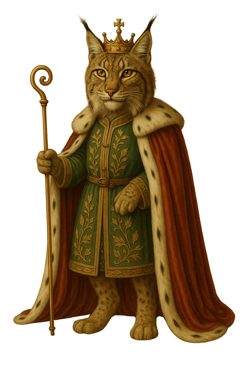 king lynx wearing crown and royal robes clip art preview