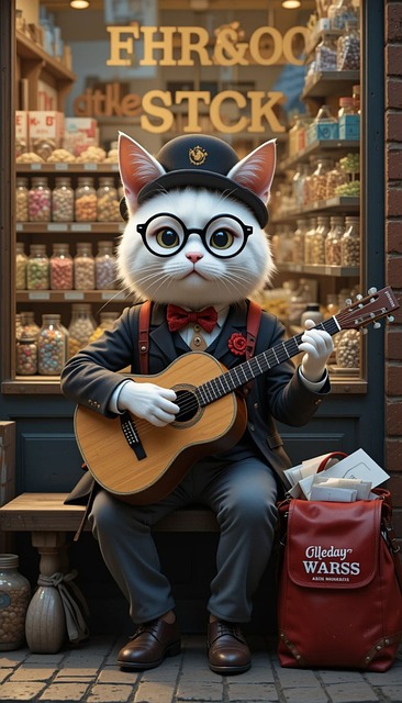 Free ai generated cat acoustic guitar illustration