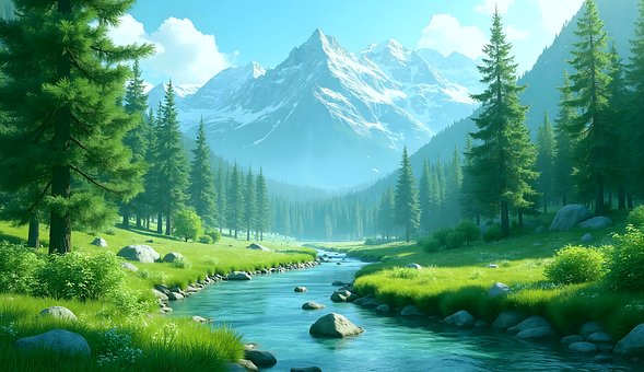 Ai Gerado, Montanhas, Relva, Floresta