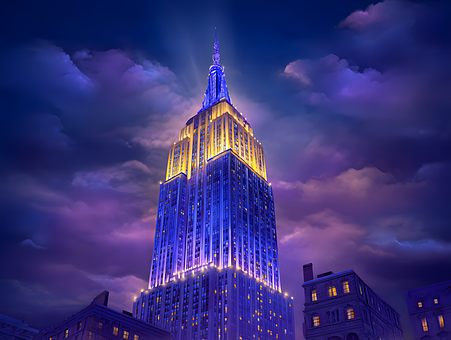 Nyc, New York, Skyskraper, Natt, Lys