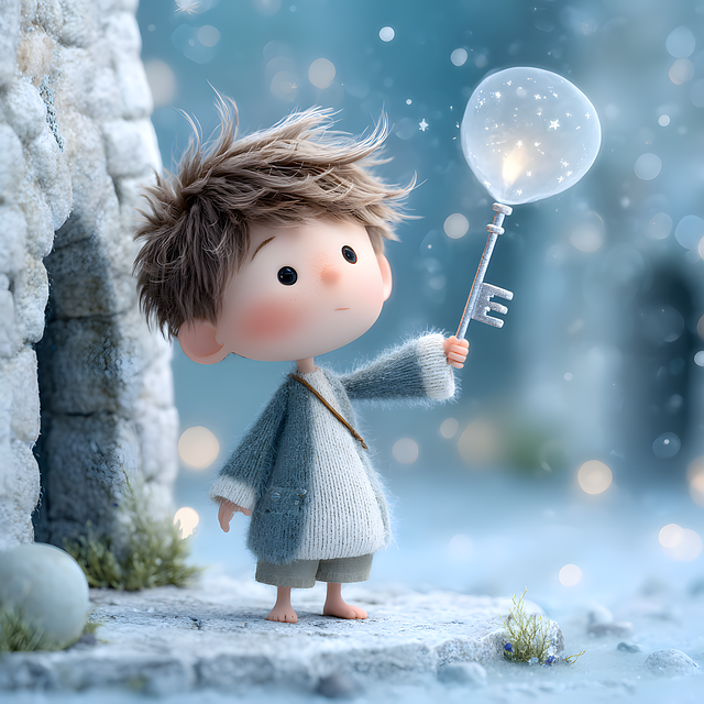 Free fantasy boy magical key dreamlike illustration