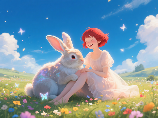Free ai generated fantasy girl cute bunny illustration