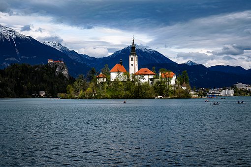 Bled, Kloster, See, Insel, Boote, Berg