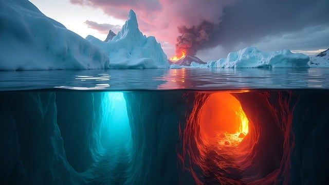 Free ai generated ice volcano illustration