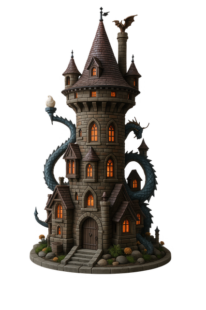 Free fantasy tower dragon castle magical fortress illustration