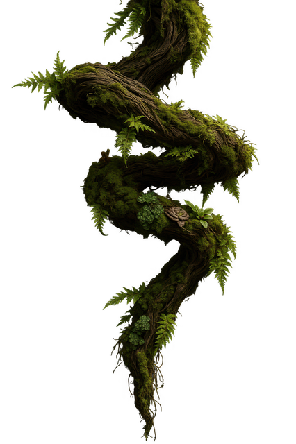 Free twisted vine mossy branch fern leaves illustration