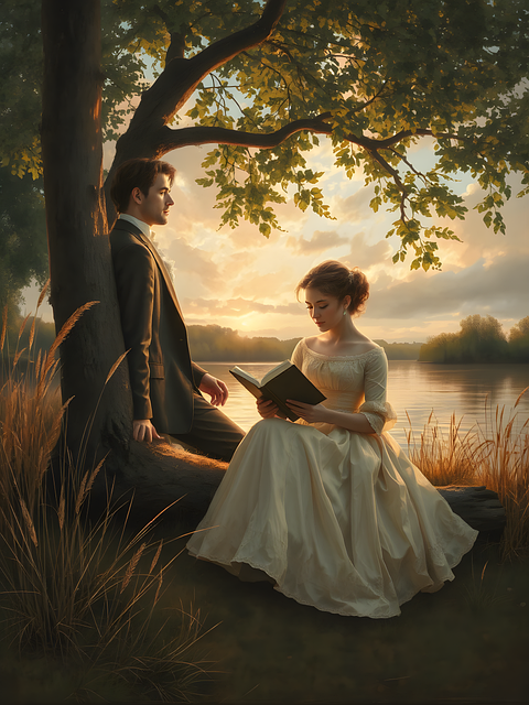 Free ai generated couple lake illustration