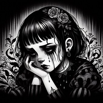 Emo, Gótico, Retrato, Adolescente, Rosas