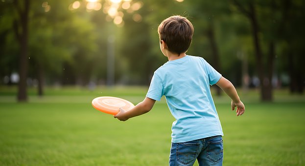 Junge, Kind, Park, Frisbeescheibe