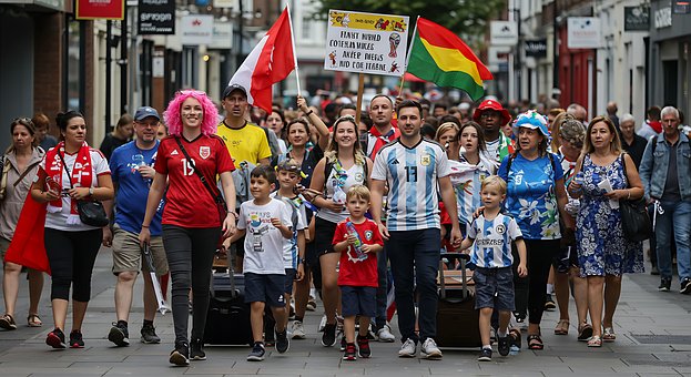 Menge, Fußball, Fans, Parade, Straße