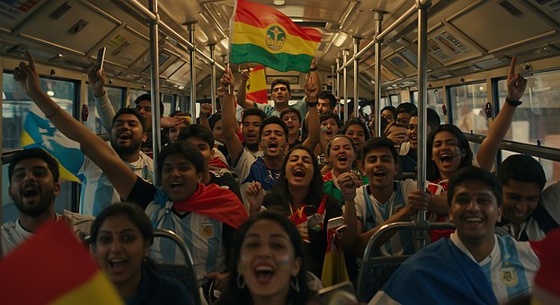 Fans, Bus, Feier, Sport, Sieg, Flaggen