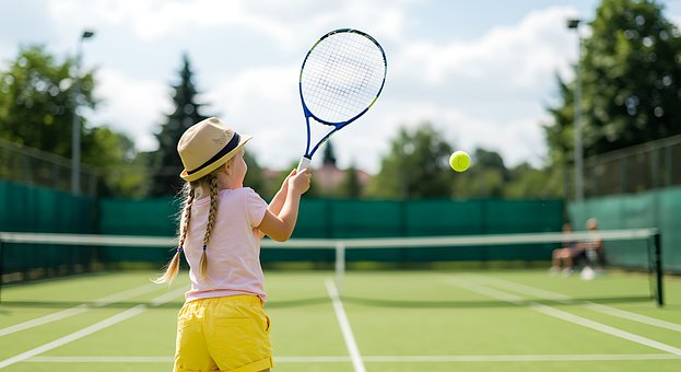 Mädchen, Tennis, Schläger, Gericht, Ball