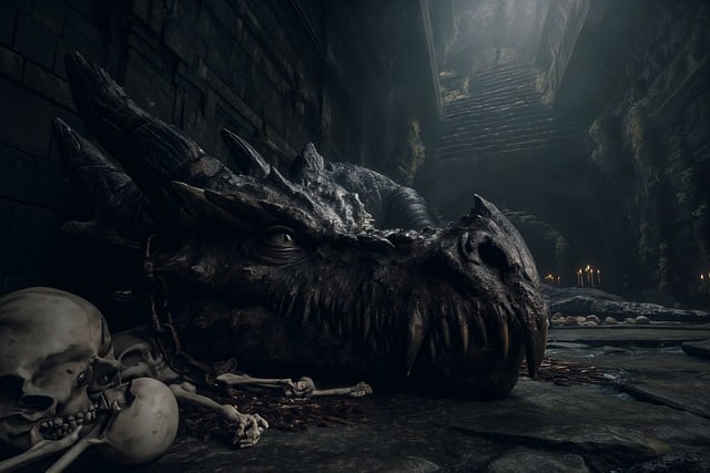 Free dragon giant head crypt illustration