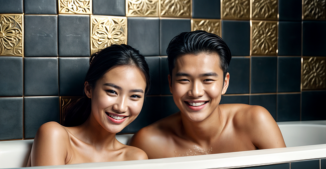 Free Oriental Couple Bathtub illustration and picture
