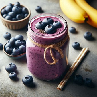 Saludable, Batido, Arándanos, Plátano