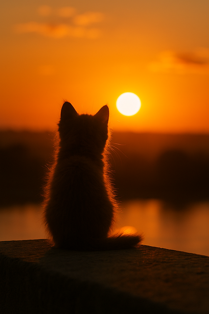 Katt Silhuett, Solnedgang, Gyldne Time