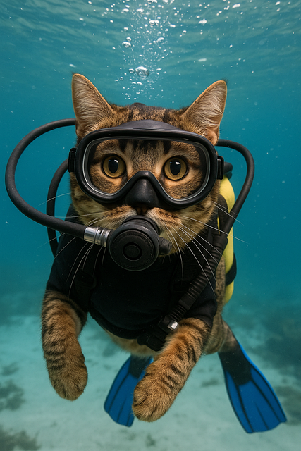 Free ai generated funny cat diving cat illustration