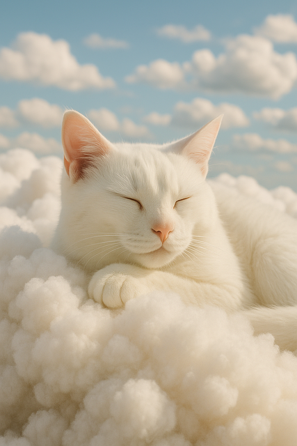 Free ai generated white cat cat on cloud illustration