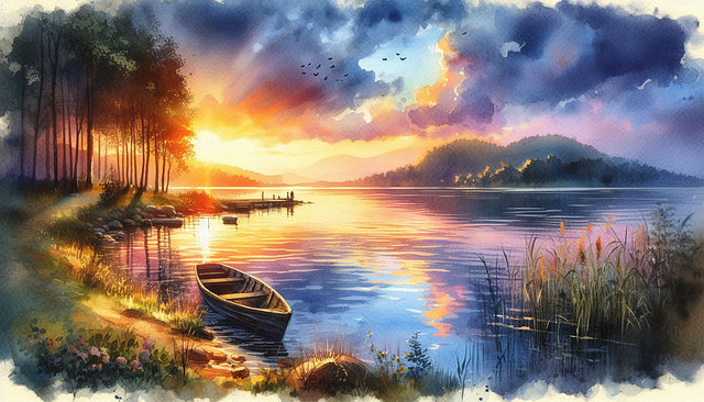 Free ai generated boat lake illustration