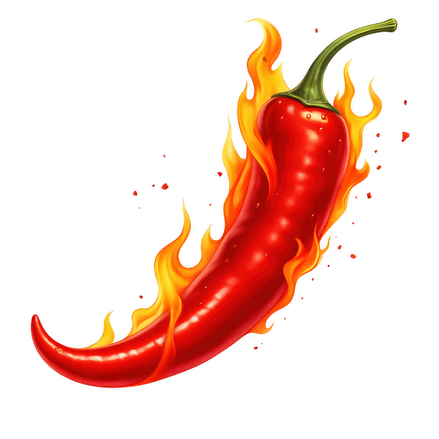 Free picy pepper chili on fire hot food illustration