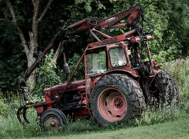 Tractor, Viejo, Vehículo, Rojo, Grifo