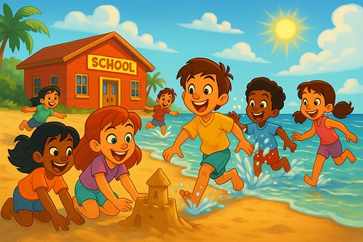 Skole, Ferie, Børn, Strand, Hav, Himmel